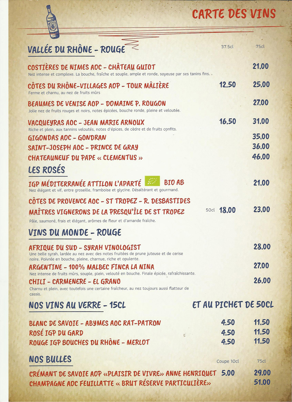 menu Restaurant Valloire